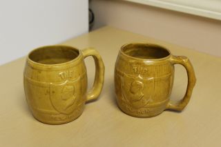 2 Vintage Art Pottery Yellowware Mugs - Franklin D Roosevelt - The Deal