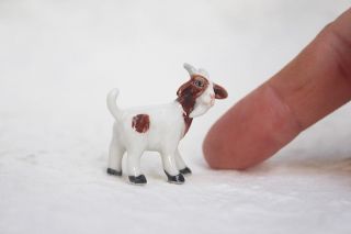 Miniature Adorable White Goat Animal Figurine Ceramic Handmade Collectible Gift