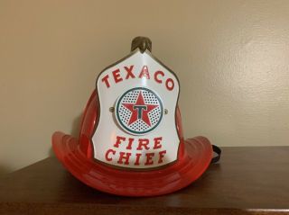 (g) Vintage,  Texaco Oil Company,  Fire Chief Helmet,  Child Kids Hat W/chinstrap