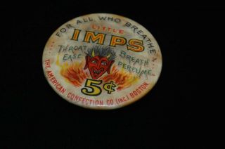 1901 Little Imps Throat Ease Breath Perfume Tin Devil 2 " American Confec Boston