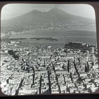 Vtg Keystone Magic Lantern Slide Photo Naples Italy & Vesuvius From Air