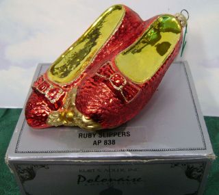 Kurt Adler Wizard Of Oz Ruby Slippers 6 " Glass Ornament Ap838 Box 1998 Dorothy
