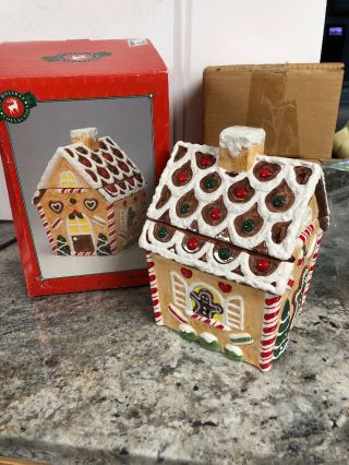 Ceramic Collectible Gingerbread House Cookie Jar 10” Christmas Village