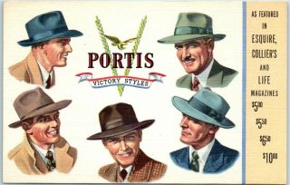 1940s Portis Hats Adv.  Postcard " Victory Styles " Basin Trading Co Stanford Mt