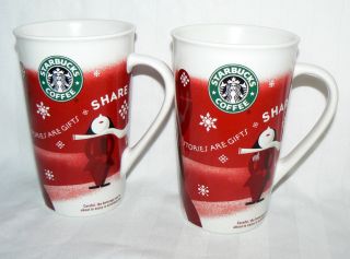 Starbucks 2010 14 Oz Pair Set Of 2 Bone China Christmas Caroler Tall Mugs