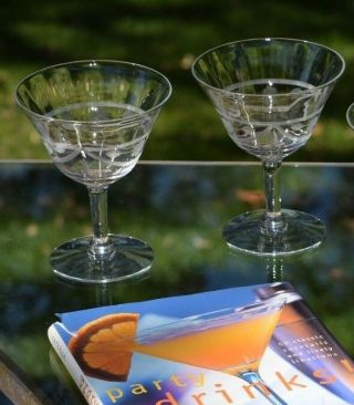 Vintage Etched Cocktail Martini Glasses,  Set Of 6,  Antique Cocktail Glasses