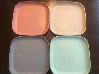 Set Of 4 Tupperware Pastel Square 8 " Plate Plates 1534 Gray Pink Teal Blue