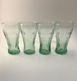 Libbey Set Of 4 Green Coca - Cola Small Drinking Glasses 4.  5 " Tall 6.  25 Oz
