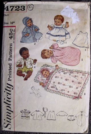Vintage Uncut Simplicity 16 " Thumbelina Style Doll Clothes Pattern 4723