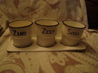 Zand Zeep Soda White Blue Enamel Canister Set Sand Soap Soda