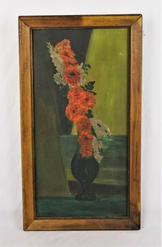 Vintage Mid Century Floral Oil Painting Of Flowers In A Vase Still Life