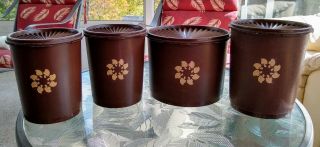 Tupperware Servalier 4 Mushroom Canisters W Lids,  Brown 2 Are 809,  807,  And 1626