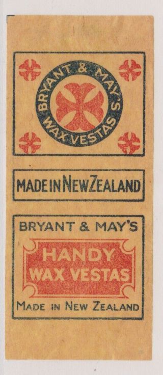 Old Matchbox Artb Label Zealand,  Bryant & May 