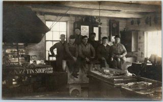 Clinton,  Iowa Rppc Real Photo Postcard " C.  &n.  W.  Tin Shop " Railroad Dated 1909