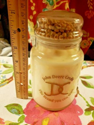 Large John Deere Credit Union 1999 Vintage Candle In Glass With Soybeans 7 "