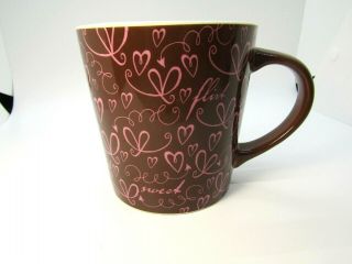 Starbucks Sweet Brown W/ Pink Hearts Coffee Mug Porcelain Ceramic 2006 Cup
