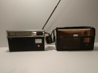 Vtg 1968 Panasonic Transistor Am/fm Radio Rf - 680 And Leather Case W/ Ear Bud