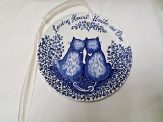 Royal Crownford Cat Wall Hanging " Loving Hearts Unite As One " England Blue White