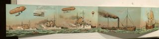 1909 Hudson - Fulton Celebration 4 Panel Panoramic Postcard Blimp - Balloon Ships