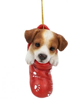 Stocking Pups Ornament Jack Russell Terrier Puppy Christmas Hanging Statue