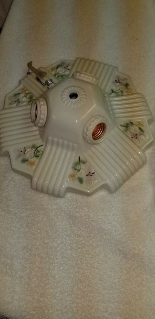 Antique 30s Vintage Art Deco Porcelain Ceiling Light Fixture Ceramic Porcelier 2