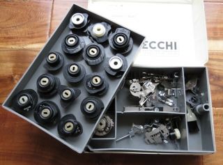 Vintage Necchi Sewing Machine Accessories Box Supernova Julia Lycia Feet Cam
