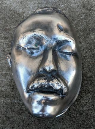 Vintage Cast Metal Death Mask Sculpture Man Face Signed C.  J.  A.  Lara 98