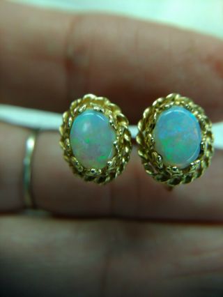 Vintage 14k Gold & Opal Earrings - Screw Backs,  Not Pierced.