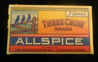 Cir 1925 The Atlantic Spice Co Box Of Three Crow Brand Allspice 3 Oz Box.  Full