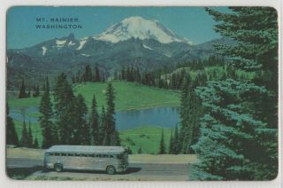 1 Single Swap Playing Card; Ad; Greyhound Bus; Mt Rainier; Washington