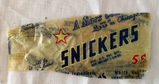 Mars Snickers Candy Bar Wrapper C.  1940,  5 Cents,  1 3/4 Oz