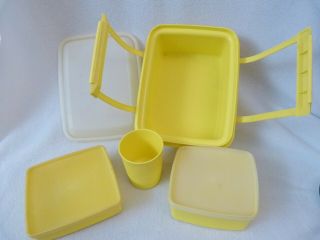 Tupperware 8 Piece Yellow Pack & Carry Lunch Box Set Or Ice Cream Keeper 1254
