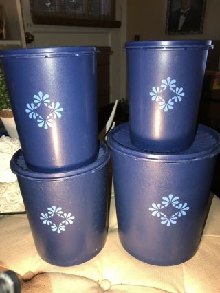 Tupperware Servalier Vintage Dark Blue Canister Set W/lids