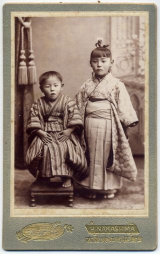 12420 Japanese Vintage Photo / 1902 Portraits Of Young Sisters In Kimonos W Girl