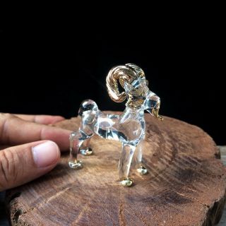 Goat Hand Blown Glass Figurine Collectibles Zodiac Charm Art Gold Trim Decor