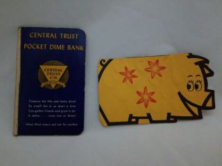 2 Vintage Dime Savers Bank Of America Pig And Pocket Dime Bank Central Trust Co.