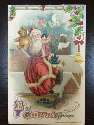 Christmas - John Winsch Santa Claus Black Doll & Teddy Bear Postcard