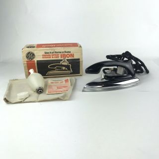 Vintage Ge Travel Iron Model F47 Spray Steam And Dry Electric With Accessories