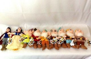 Vintage Disney Mouseketoys Snow White Prince & 7 Dwarfs Set Plush Mini Bean Bag