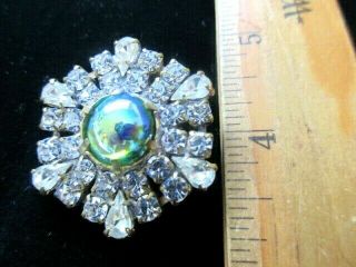 Czech Vintage Style Glass Rhinestone Gorgeous Button Crystal & Green Aurora