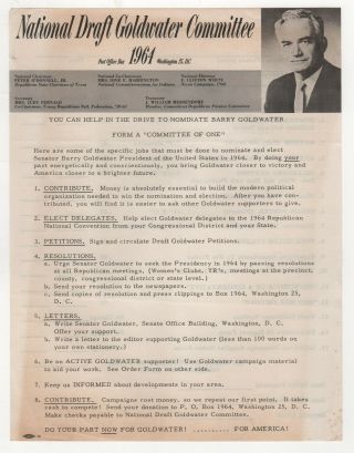 1964 National Draft Barry Goldwater Committee Letter Campaign Items Political