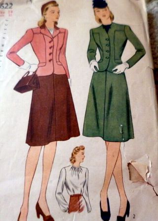 Lovely Vtg 1950s Suit & Blouse Sewing Pattern 14/32