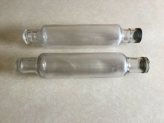 Two Vintage Glass Rolling Pins With Tin Caps