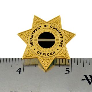 Dept Of Corrections Officer Mini Badge Pin Gold 7 Pt Star Thin Gray Line Doc