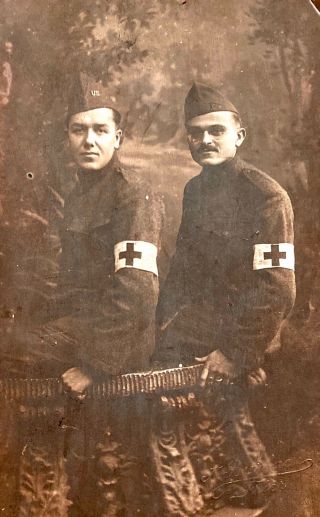 World War One Real Photo Postcard 2 American Medics In Uniform Taken In Trier