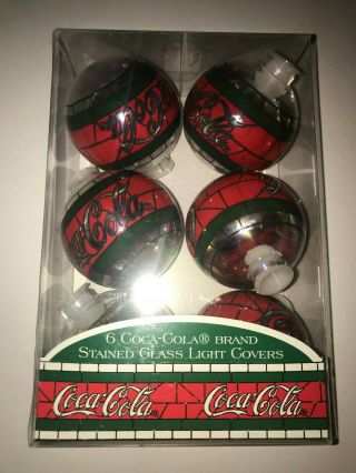 6 Coca Cola Stained Glass Light Covers Christmas Tree 1997 Ornament