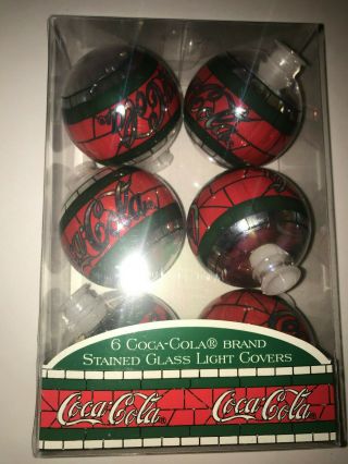 6 Coca Cola Stained Glass Light Covers Christmas Tree 1997 Ornament 3