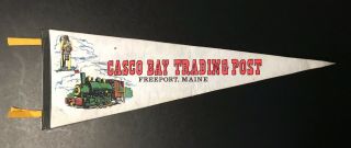 Vintage 50s 60s 9”x27” Pennant Casco Bay Trading Post Maine Usa