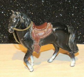 Vintage Painted Cast Metal Horse Western Saddle & Reins 3 1/4 " Figurine Japan