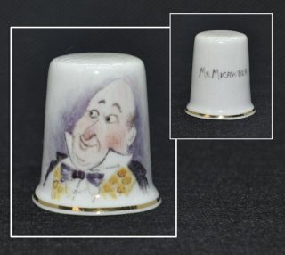 Dunheved Hand Painted Thimble Signed D.  Wilson - Mr.  Micawber